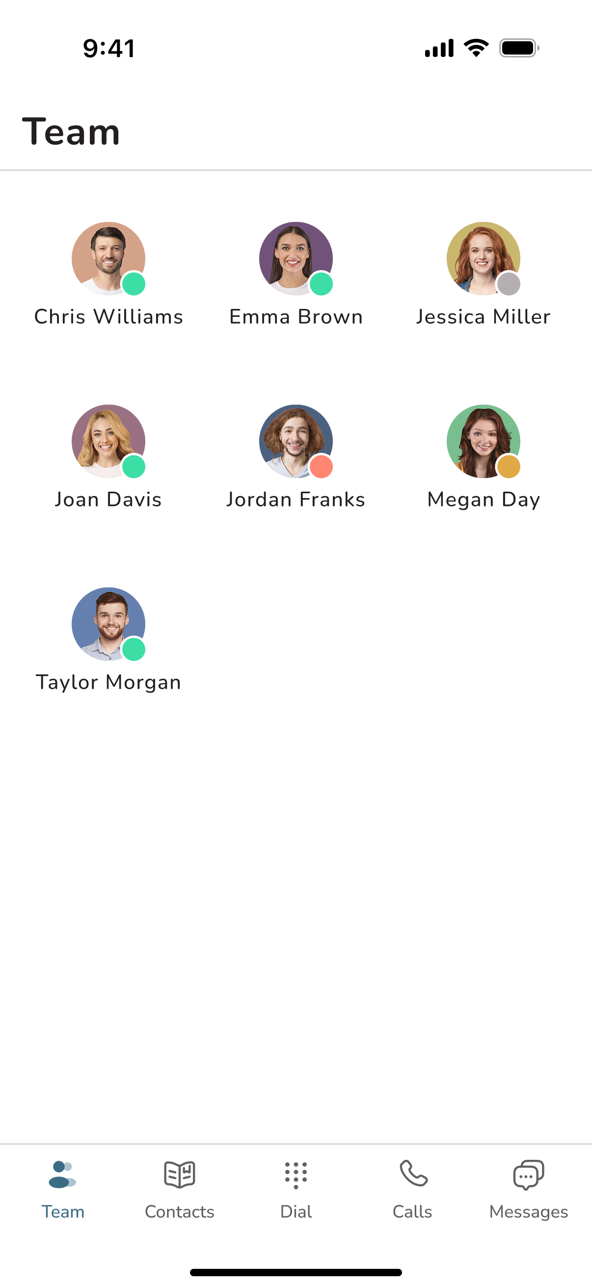 Uniden Voice Over Cloud mobile app - Team presence view